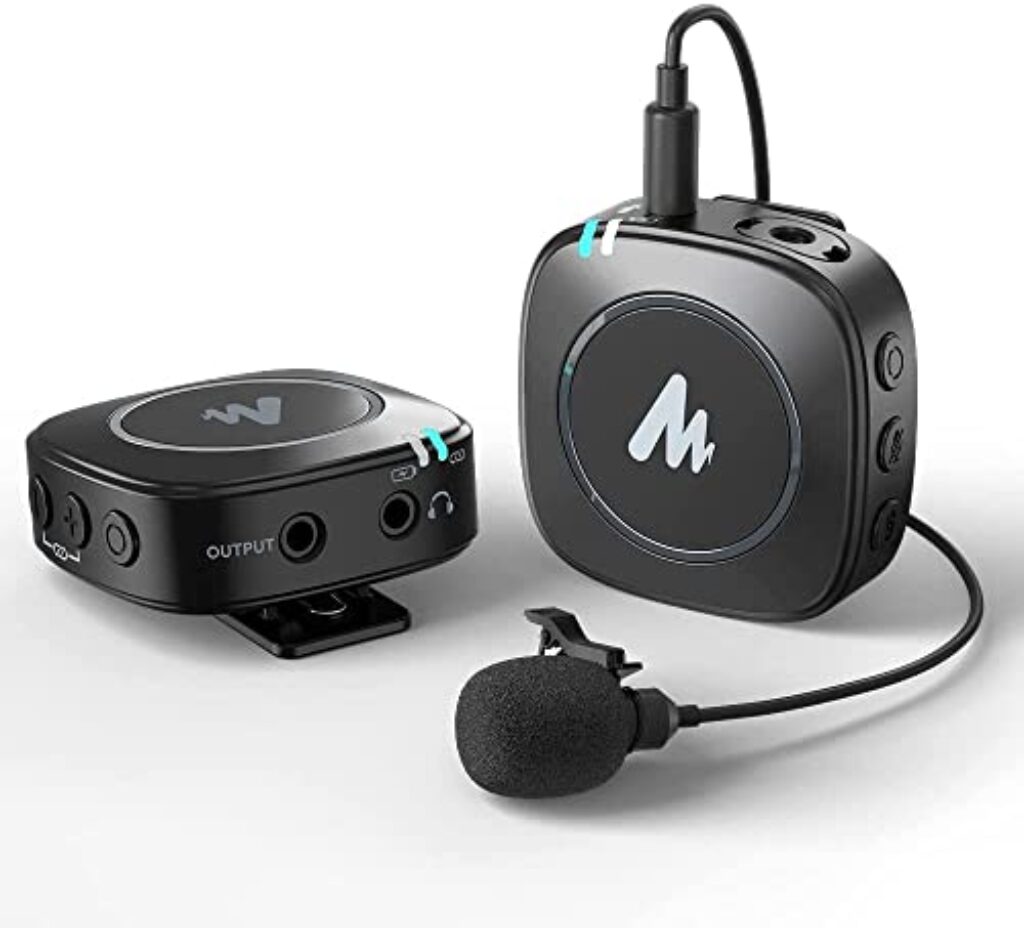 MAONO WM820 Wireless Collar Mic for YouTubers Vlog, Video Recording, Interview. Compact Microphone with 6H Battery, 50m/164ft Transmission, Mic Gain, Mute, Monitoring for Camera, Mobile (3.5mm, Black)