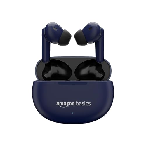 Amazon Basics True Wireless in-Ear Earbuds with Mic, Touch Control, IPX5 Water-Resistance, Bluetooth 5.3, Up to 55 Hours Play Time, Voice Assistance and Fast Charging (Blue)