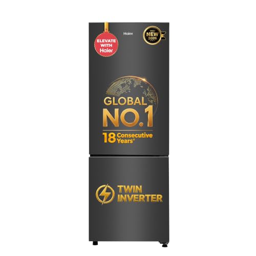 Haier 237 L 2 Star Frost Free Twin Inverter Double Door Bottom Mount Refrigerator with Extra Spacious 2X Veg Box (HEB-242EGBA-P, GE Black, 2026 Model)