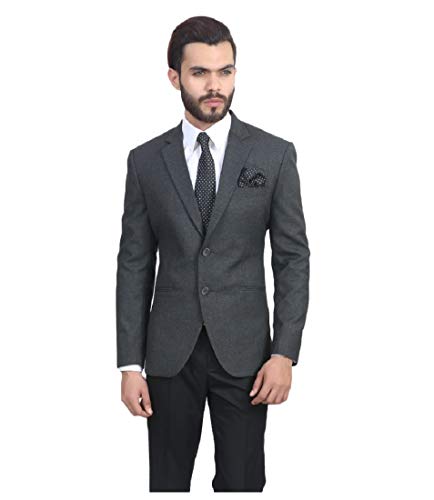 MANQ Men's Slim Fit Single Breasted Blazer for Men, Notched Lapel, Formal Business, Office, Party, Charcoal Grey, Size 46