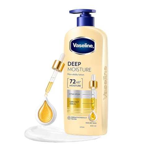 Vaseline Deep Moisture Body Lotion with Ceramide Hyaluron Fillers | 10X More Moisture for Cushion Soft Glowing Skin | For Dry Skin | Lightweight Non-Sticky Formula | 600ml