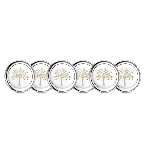 Jensons Premium Stainless Steel Dinner Plates Set with Laser-Etched Tree Design – Set of 6, Durable & Mirror Finish for Daily Dining.