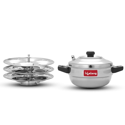 Lifelong Idli Cooker 3 Plate | 12 idlis | Stainless Steel Idli Cooker, Induction and Gas Stove Compatible Idli Maker 5415 Cubic Centimeter (LLIDCKR03, Steel Silver)