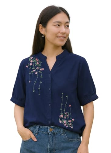 LITZO Shirts for Women - Korean Style Long Sleeve Button Down | Regular Fit Western Latest Stylish Office Wear Tops Women (NO-101-DARK Blue-L)
