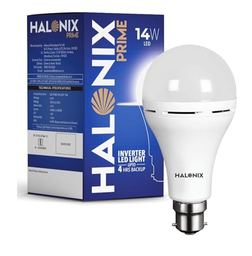 Halonix 14W Emergency Bulb | Rechargeable For Power Cuts Backup : 4Hrs Cool Day Light Pack Of 1 Light, B22D, Led