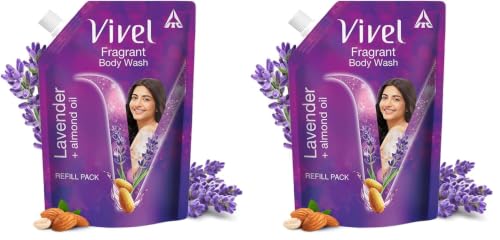 Vivel Fragrant Body Wash, Lavender & Almond Oil Shower Gel, 400 ml Supersaver Refill Pouch, Moisturizing Bodywash, Soft & Smooth Skin, Effective Cleansing, For Women & Men (Pack of 2)