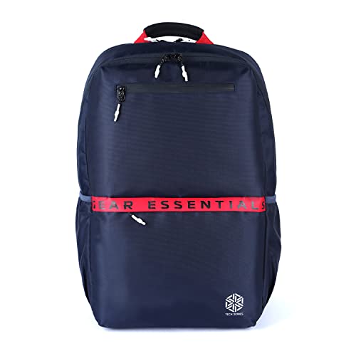 Gear LOGI-Q 27L Medium Water Resistant 5 Compartment Laptop Backpack/Backpack/Office Bag with Trolley Sleeve for Men/Women (Navy-Red)