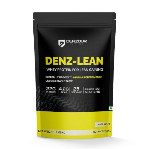 DENZOUR NUTRITION Denz-Lean Whey Protein - Pista Kulfi, 1Kg (25 Servings) | For Lean Muscle Gains | 22g Protein, 4.2g BCAA | 9.4g EAA & 2g Leucine Faster Muscle Recovery & Improved Strength