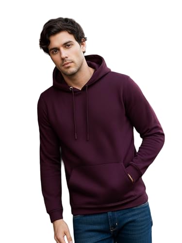 Neostreak Men's Regular Fleece Hooded Neck Sweatshirt (neoswtsolhd-02-ptpurp_Purple_L)