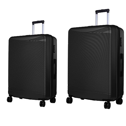 Verage V-Lite Firestone Combo Set of 2 (M-Check-in + L-Check-in) Black Hardsided Trolley Bags for Travel, Suitcase with Spinner Wheels, Anti-Theft Zippers Luggage