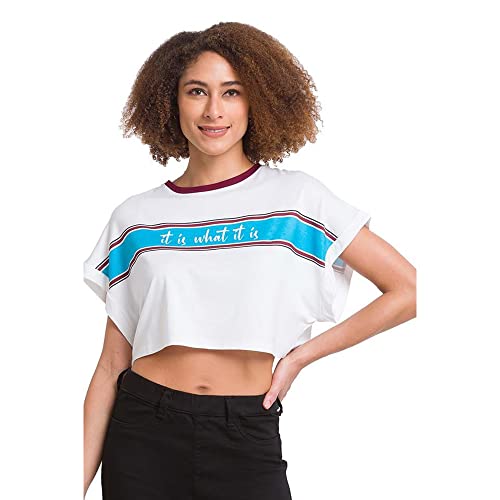 Spykar White Cotton Blend Three-Fourth Sleeve Printed Casual T-Shirt for Women (Size: S)-WKT-02BBFT-007-White