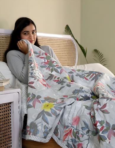 Home Stylish Luxury Ultrasonic Punch AC Comforter Blanket – Quilted Microfiber Floral Pattern, Lightweight Breathable Hypoallergenic All‑Season Blanket for Bedroom, Travel (228x228 Cm) Emerged Green