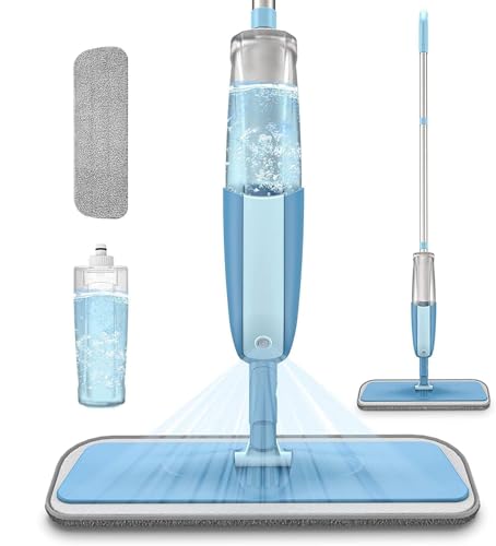 Spray Mop with Microfibre Pad and Refillable Bottle, Flat Floor Mop | Built-in Spray Nozzle, Adjustable Steel Handle, Reusable Microfibre Pad, Extra Refill Bottle, Hard Floor Cleaning