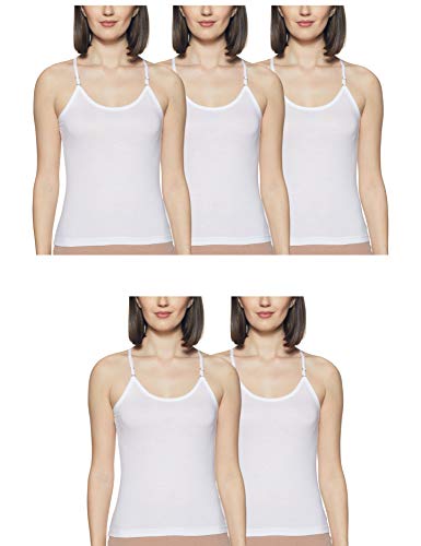 Rupa Softline Women Super Combed Cotton Adjustable Spaghetti Strap Top, Under-Shirt,Stretchable and Body-Hugging, White,Pack of 5