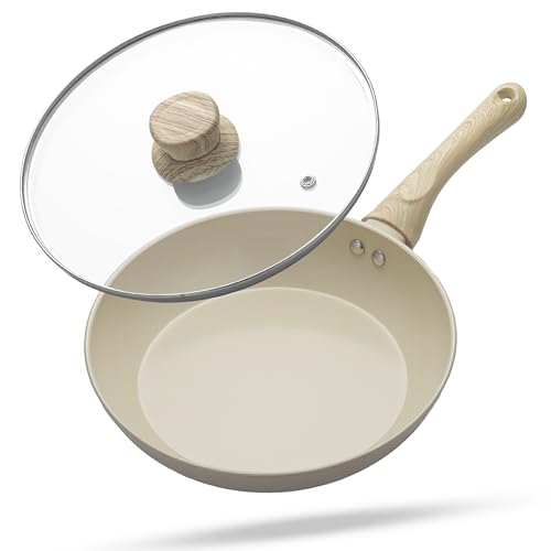Lifelong Forged Aluminum Fry Pan 24cm, Beige, Ceramic Coated, Gas & Induction Friendly, Non-Stick, Teflon Free, Durable for Cooking, Searing, Sautéing & Frying
