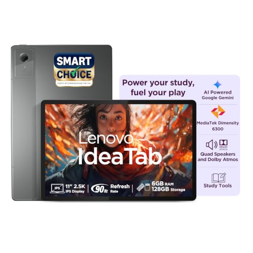 Lenovo Idea Tab (Smartchoice) | WiFi + 5G |11" 2.5K IPS Display |6GB RAM + 128GB ROM (Expandable Upto 2TB)| MediaTek Dimensity 6300|7040mAh|4 Speakers| Grey