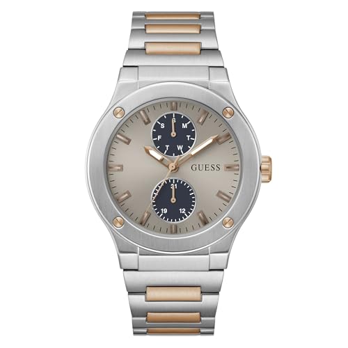 Guess Stainless Steel Analog Grey Dial Men's Watch-Gw0795G2, Band_ Silver, Dial_ Beige