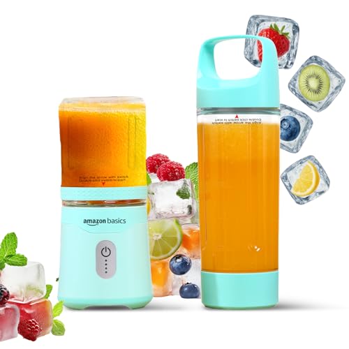 Amazon Basics Portable Blender | 350/500 ml Jar | USB Charging | Battery Operated and Rechargeable | 6 Stainless Steel Blades | 2x2000 mAh Batteries | 1 Year Warranty