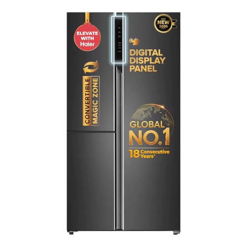 Haier Smart Choice 598 L 3 Star Frost Free Expert Inverter 3-Door Side by Side Refrigerator (HRT-683GK, Graphite Black, Magic Convertible, Deo Fresh Technology, 2026 Model)