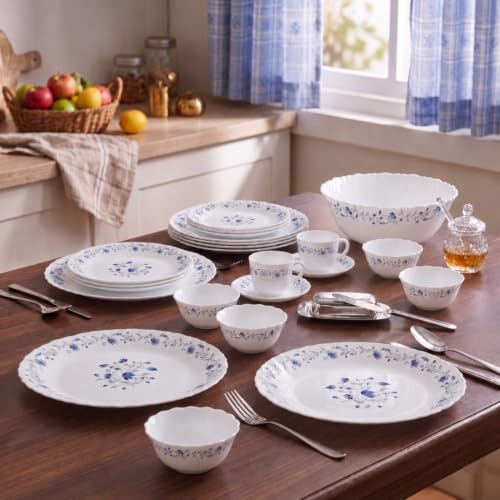 La Opala Classique Opalware Dinner Set, 53 Pcs, Family of 8, Blue Mystique