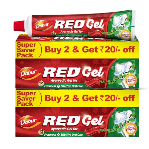 Dabur Red Gel Ayurvedic Toothpaste - 600g (150g x 4) | Reduction in Bad Breath, Plaque & Gingivitis | Freshness with Protection | For Healthy Gums & Effective Dental Care