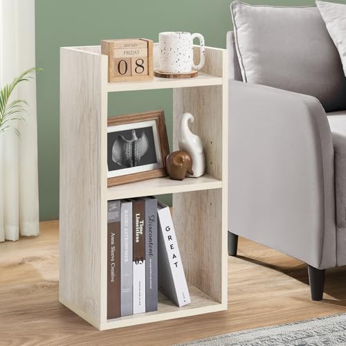ABOUT SPACE Side Table - Bed Side Tables for Bed Room with 2 Adjustable Shelves | DIY Engineered Wood Night Stand with Storage, Open Display End Table for Home Office (L 33 x B 24 x H 61.5 cm - Beige)