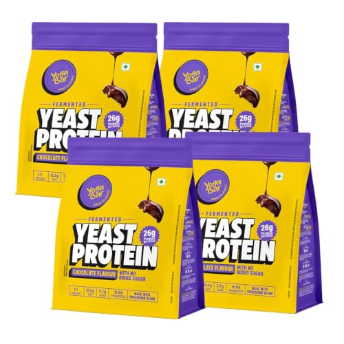 Yogabar Fermented Yeast Protein Powder - Chocolate |26g Complete Protein Supplement|High Absorption, No Bloating, Gut Friendly|PDCASS 1|Pack of 4 (2kg)