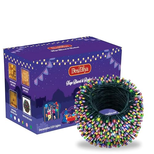 Desidiya® LED String Serial Light 32 Meter with 8 Modes Changing Controller. Waterproof & Flexible Copper Lights for Home Diwali Home Decoration & Christmas - Multicolor